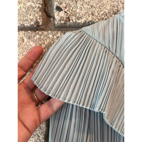 J.Crew Small Pleated Long-Sleeve Top With Ruffle Detail In Light Blue - Picture 6 of 9